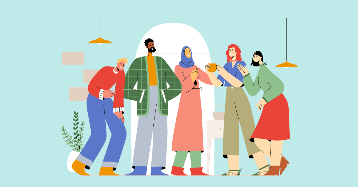 Cartoon image of a group of colleagues who are part of a diversity and inclusion committee
