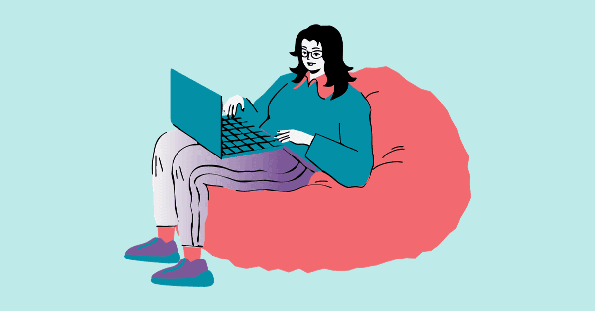 Cartoon image of a woman completing a diversity and inclusion survey for work