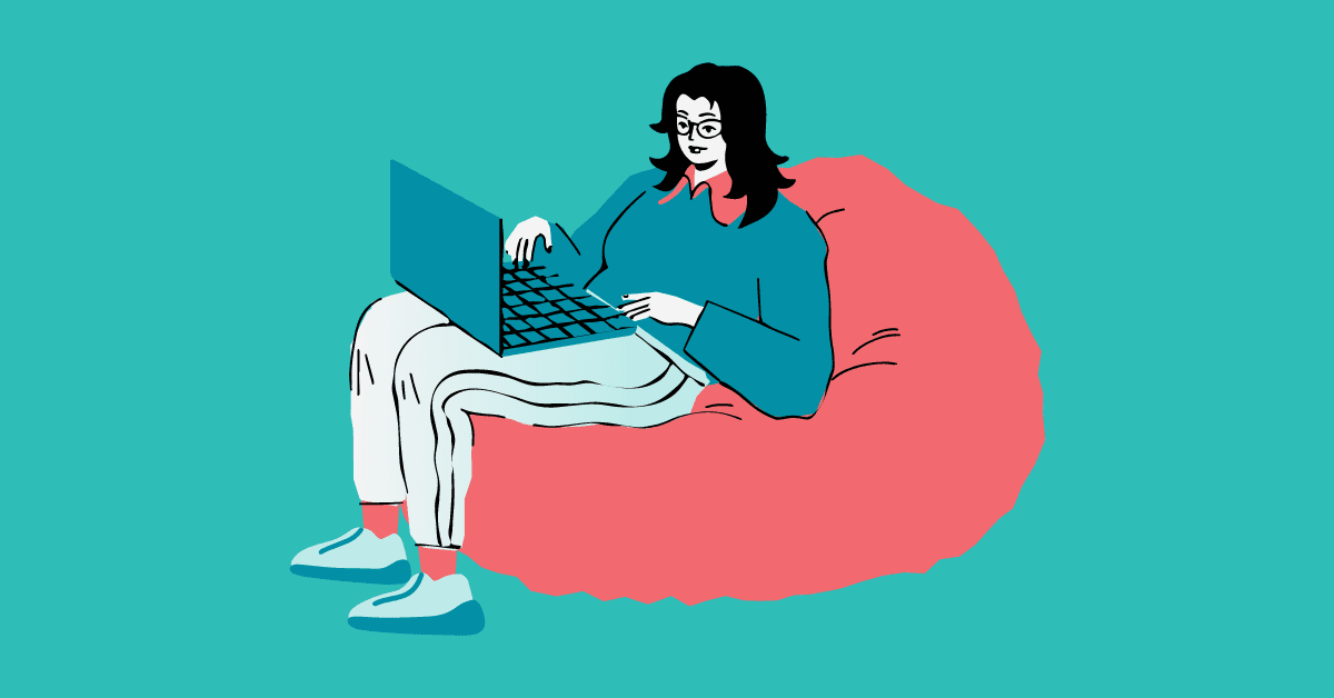 Cartoon image of a woman looking up diversity and inclusion software