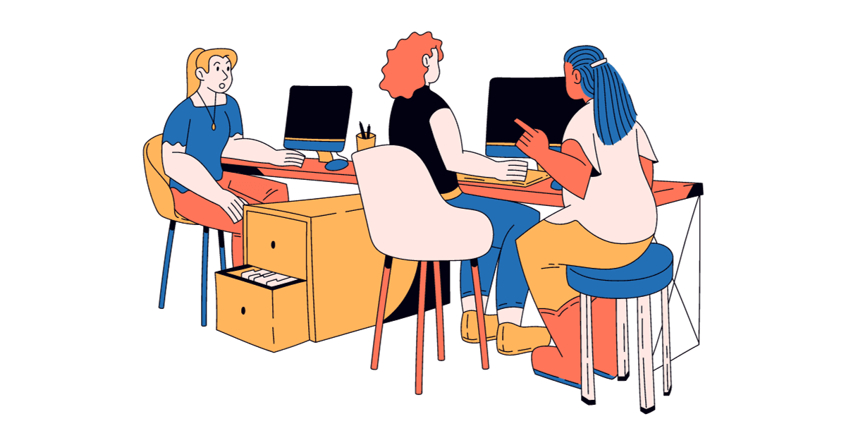 Cartoon image of a woman reacting to something another woman is saying at work that involves a microaggression