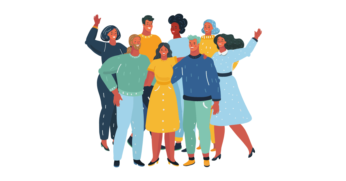 Cartoon image of group of diverse coworkers