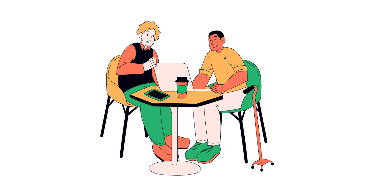 Cartoon image of two colleague discussing intersectionality in the workplace