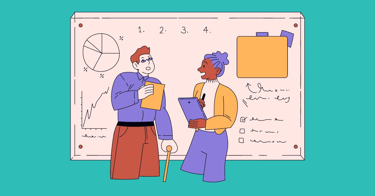 Cartoon image of two colleagues participating in a diversity and inclusion activity in the workplace
