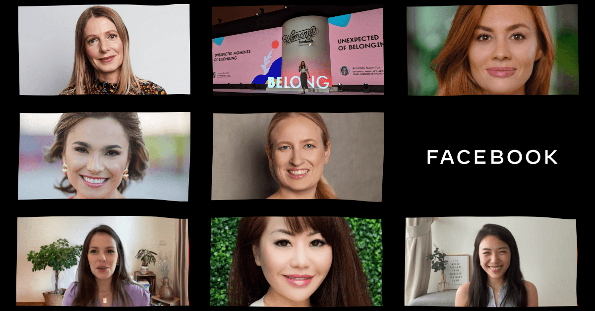 seven pictures of women at facebook alongside facebook logo